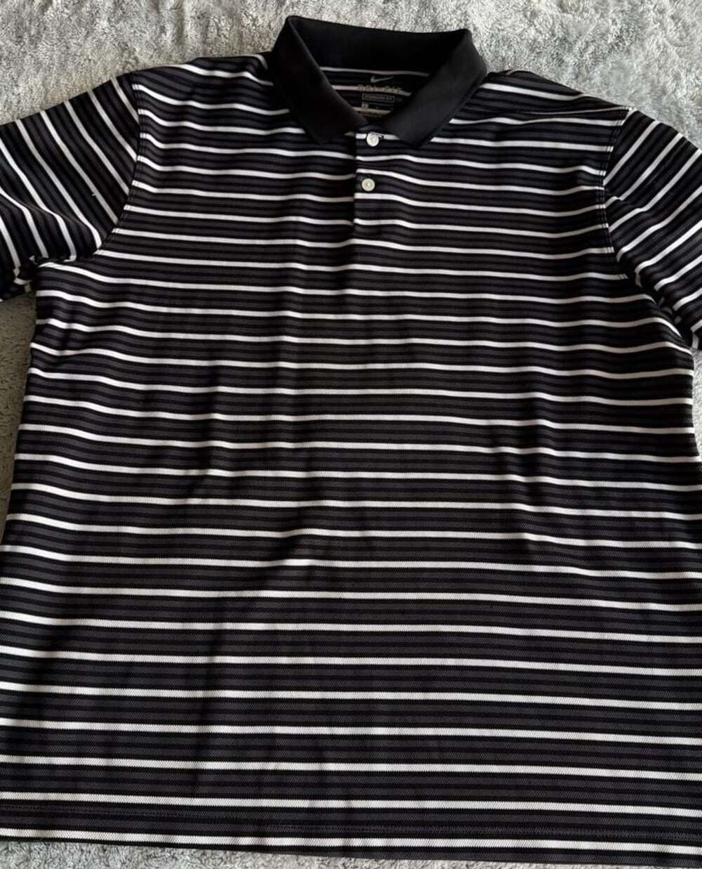 Nike Dri-FIT Standard Fit Black and White Striped Polo Shirt Size L